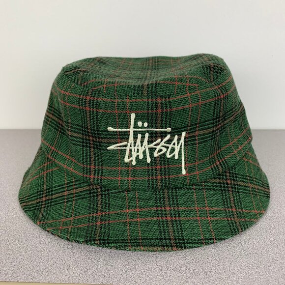Stussy Green Plaid Bucket Hat S/M - Picture 1 of 9